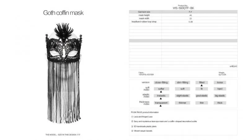 Gothic Coffin Mask with Fringe Lace - Black