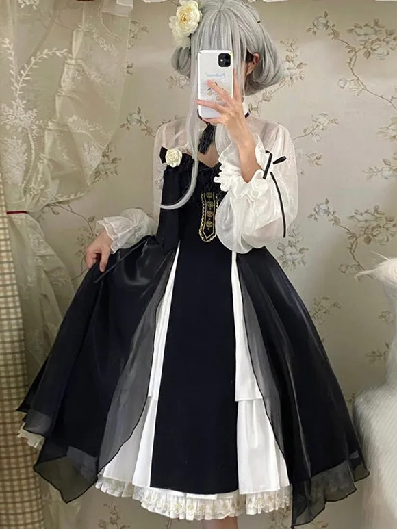 Gothic Lolita Dresses Bows Ruffles Black Black