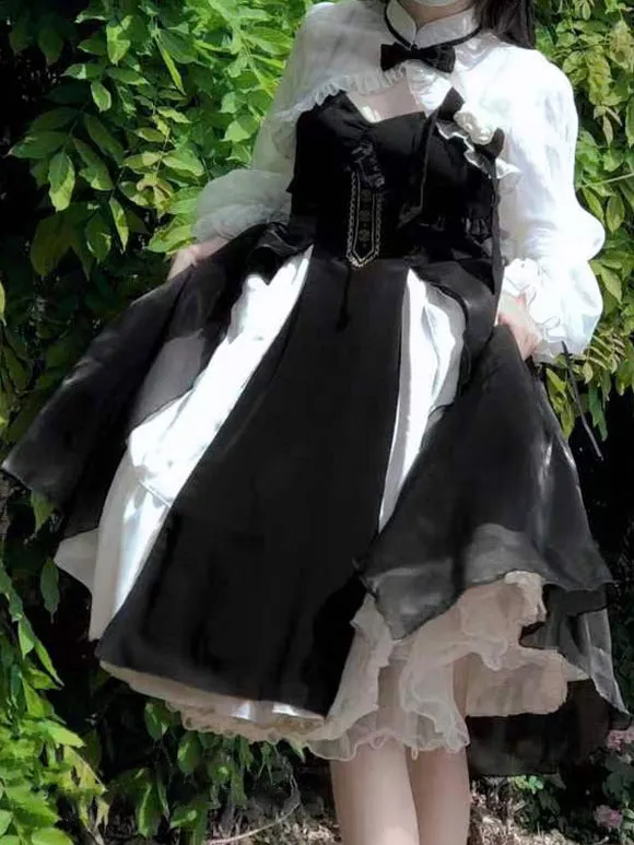 Gothic Lolita Dresses Bows Ruffles Black Black