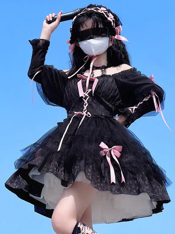 Gothic Lolita Dresses Ruffles Lace Up Black Black