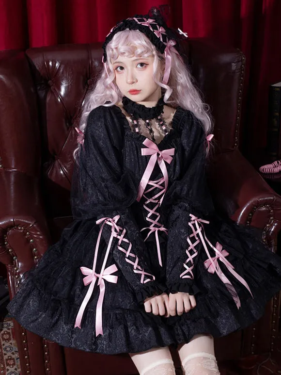 Gothic Lolita Dresses Ruffles Lace Up Black Black
