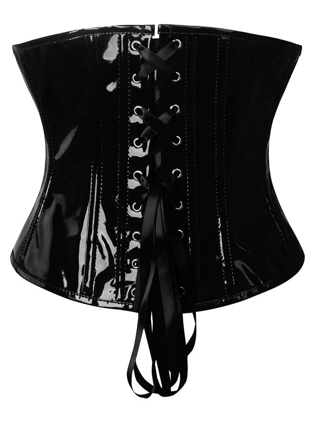 Gothic PVC Leather Front Zipper Underbust Corset with Buckles