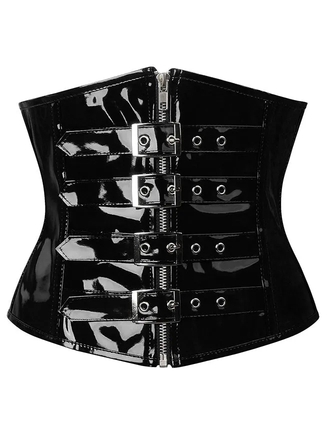 Gothic PVC Leather Front Zipper Underbust Corset with Buckles