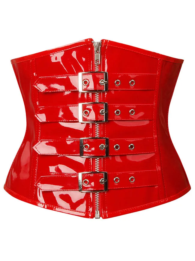 Gothic PVC Leather Front Zipper Underbust Corset with Buckles