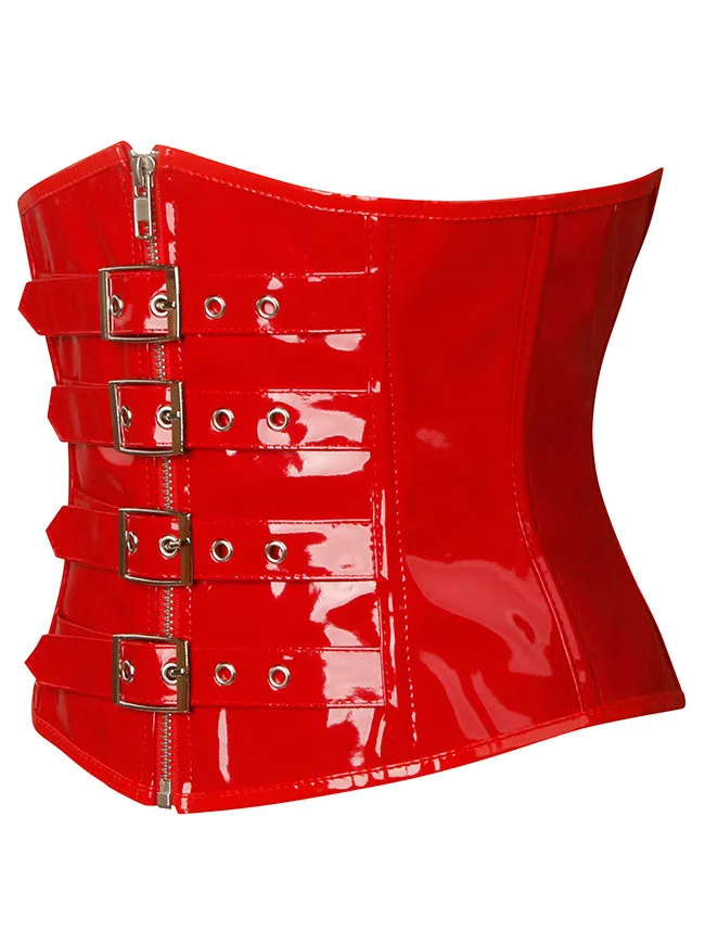 Gothic PVC Leather Front Zipper Underbust Corset with Buckles