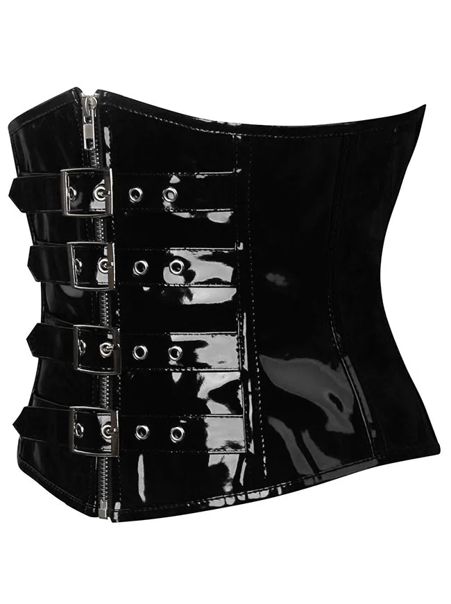 Gothic PVC Leather Front Zipper Underbust Corset with Buckles