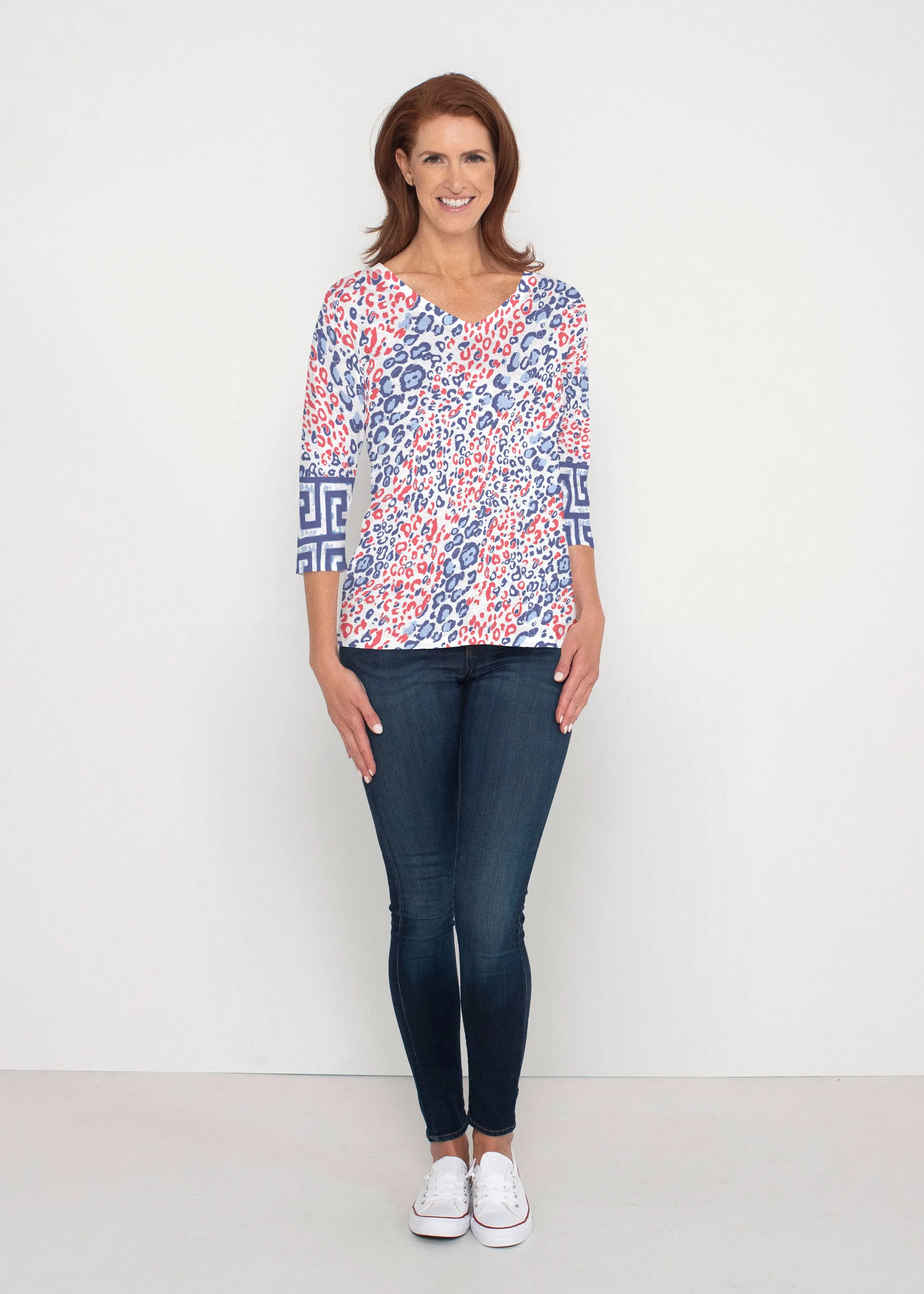 Greek Cat Fourth (8005) ~ Signature 3/4 Sleeve V-Neck Top