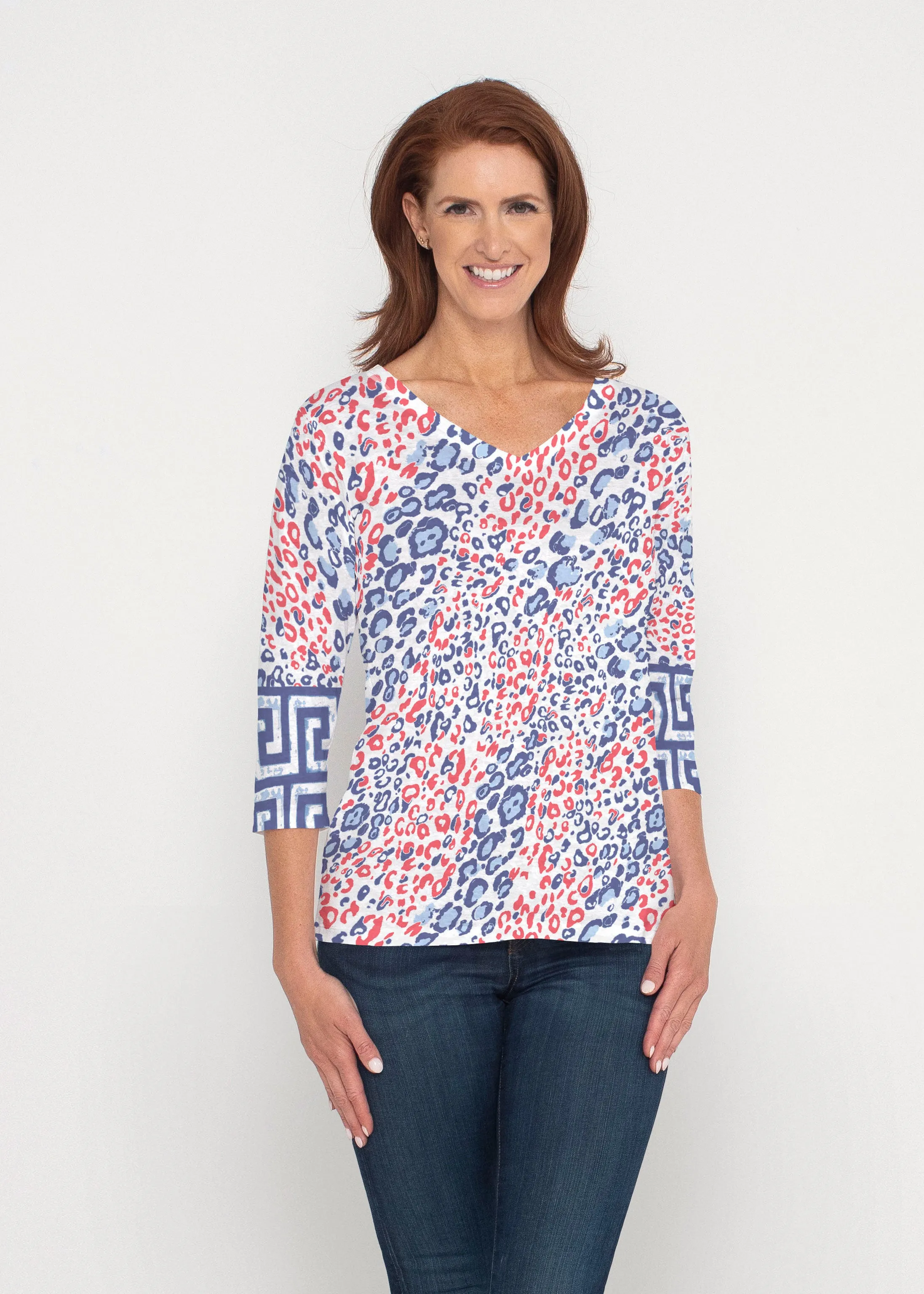Greek Cat Fourth (8005) ~ Signature 3/4 Sleeve V-Neck Top
