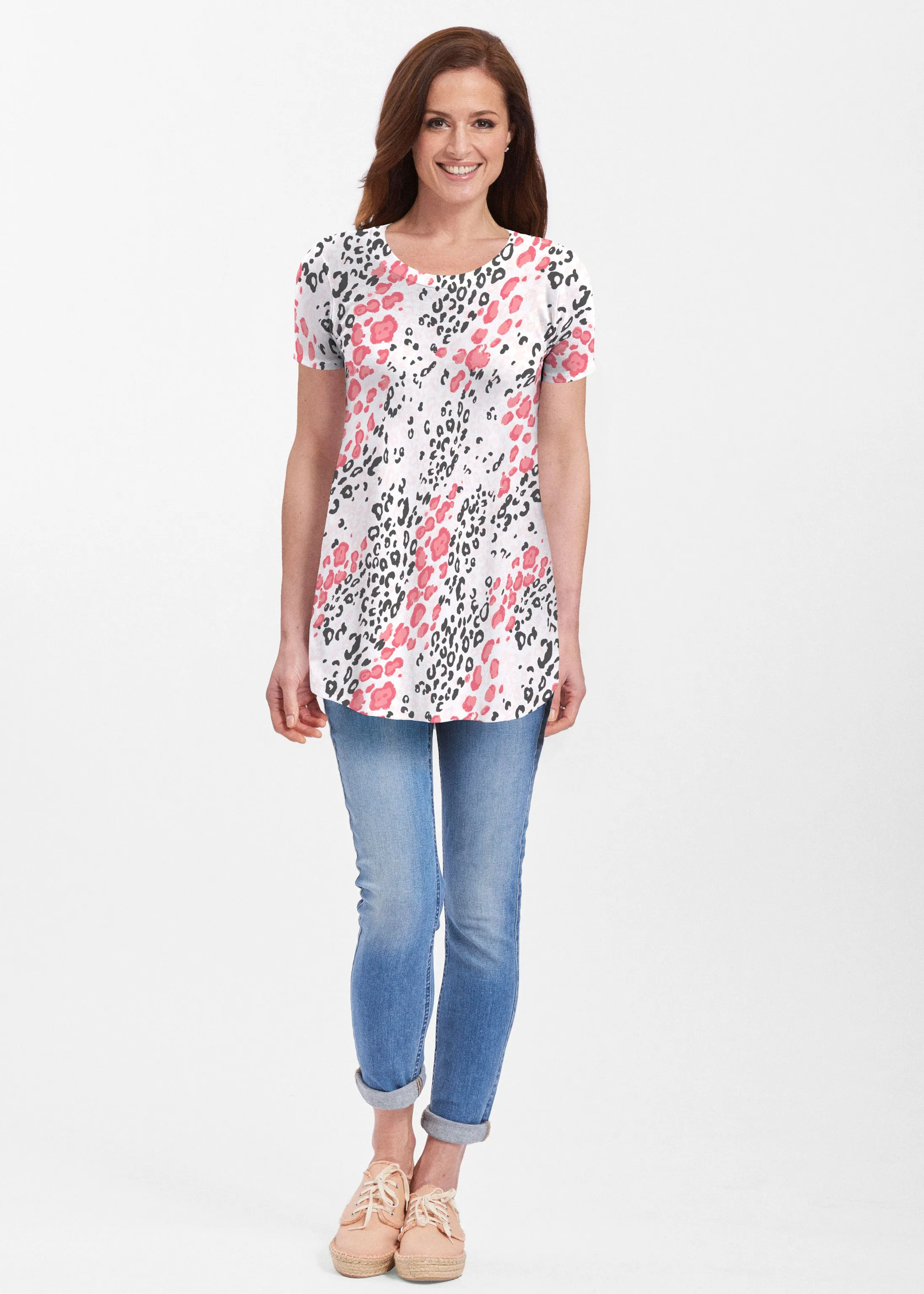 Greek Cat Pink (7903) ~ Short Sleeve Butterknit tunic