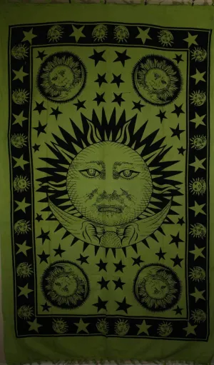 Green Celestial Sun, Moon & Stars Tapestry