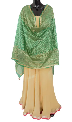 Green Color Dupatta With Golden Pattern