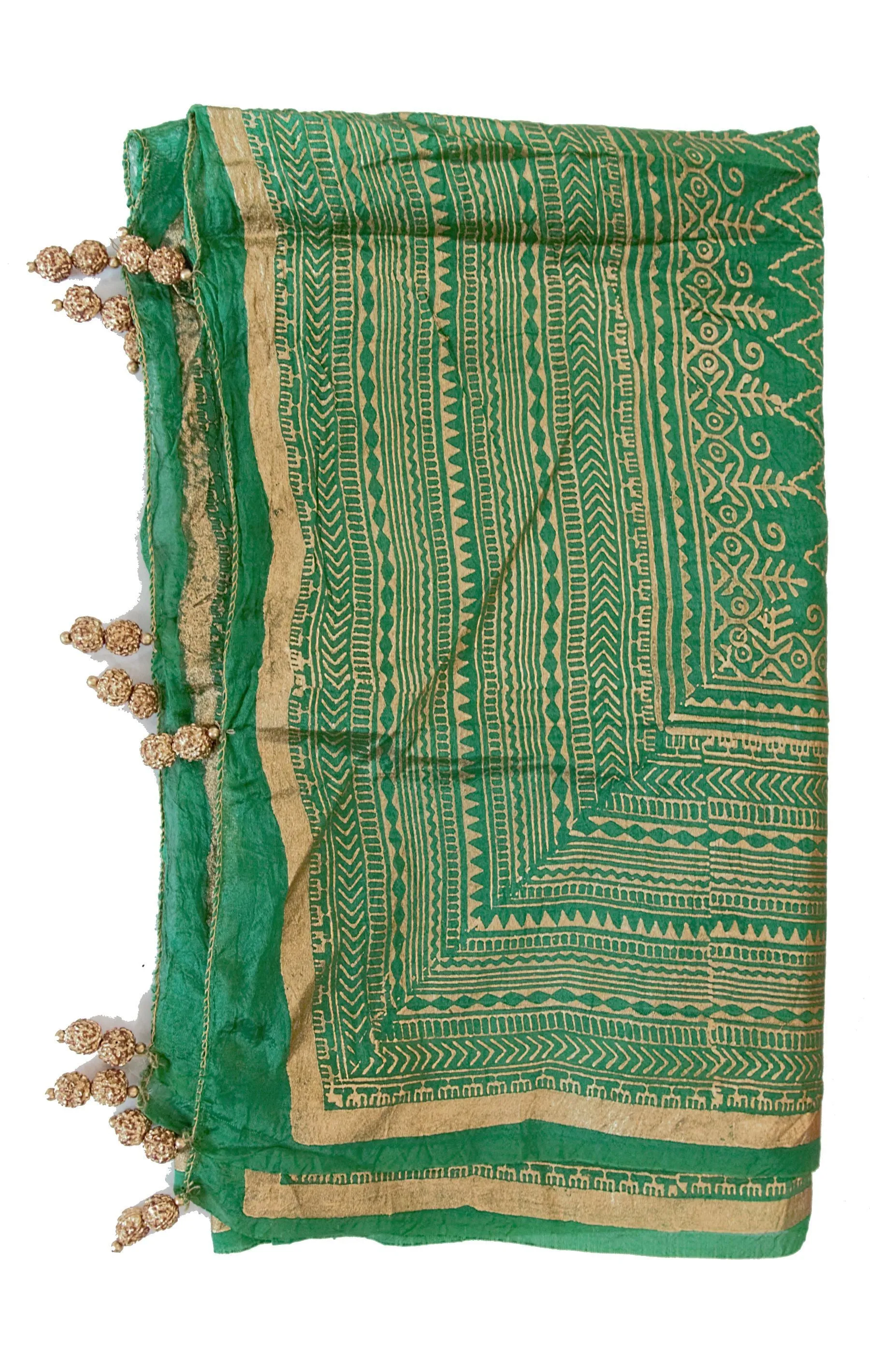 Green Color Dupatta With Golden Pattern