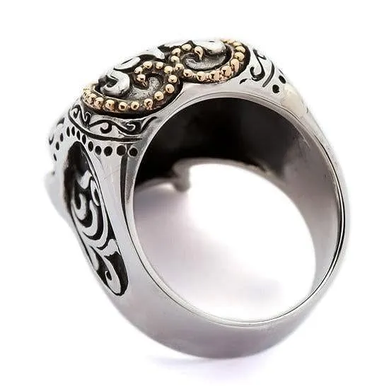 Green Eyes Tribal Ethnic Skull Sterling Silver Biker Ring