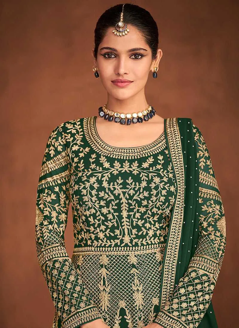 Green Heavy Embroidered Designer Gown Style Anarkali