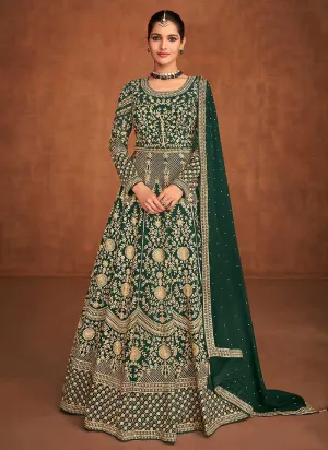 Green Heavy Embroidered Designer Gown Style Anarkali
