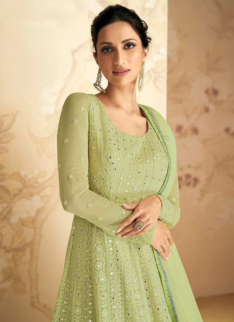 Green Heavy Embroidered Gown Style Anarkali