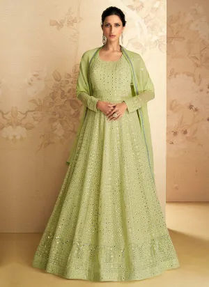 Green Heavy Embroidered Gown Style Anarkali
