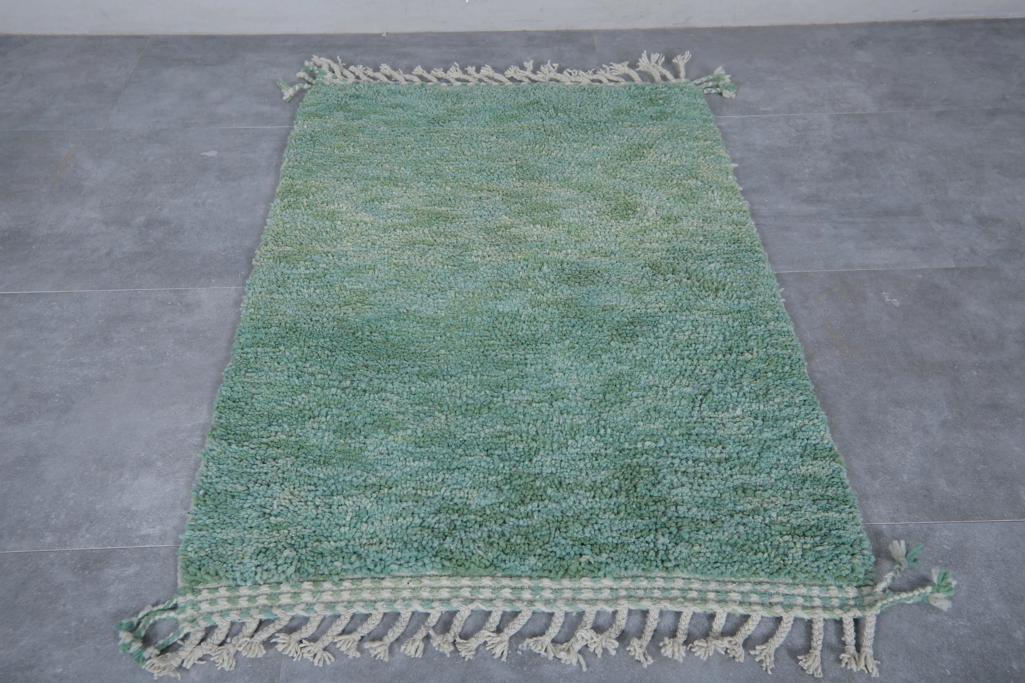 Green Moroccan Rug - 3.2 x 4.9 Feet | Handcrafted Wool Rug