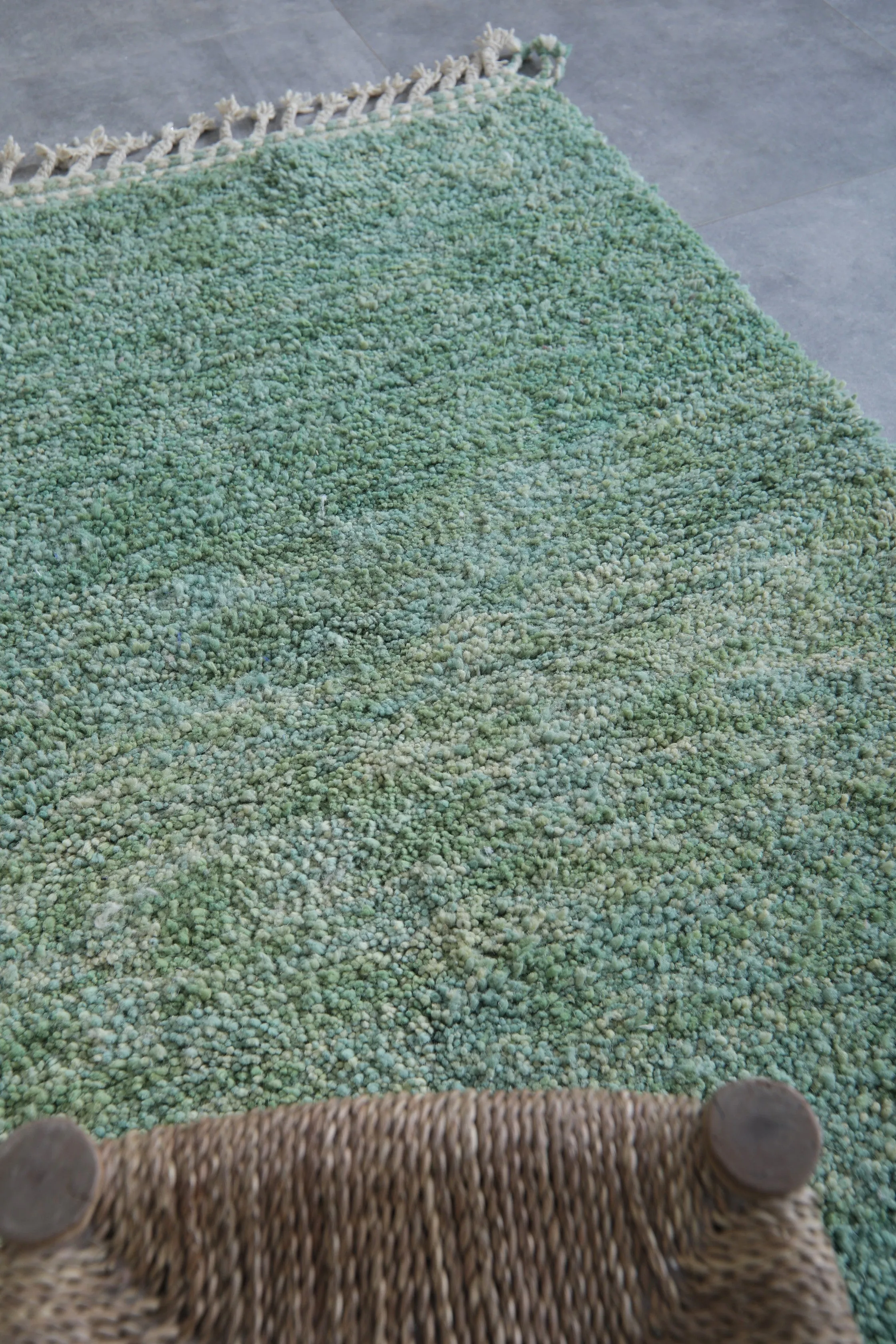 Green Moroccan Rug - 3.2 x 4.9 Feet | Handcrafted Wool Rug