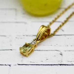 Green Peridot & Diamond 18k Solid Gold Pendant