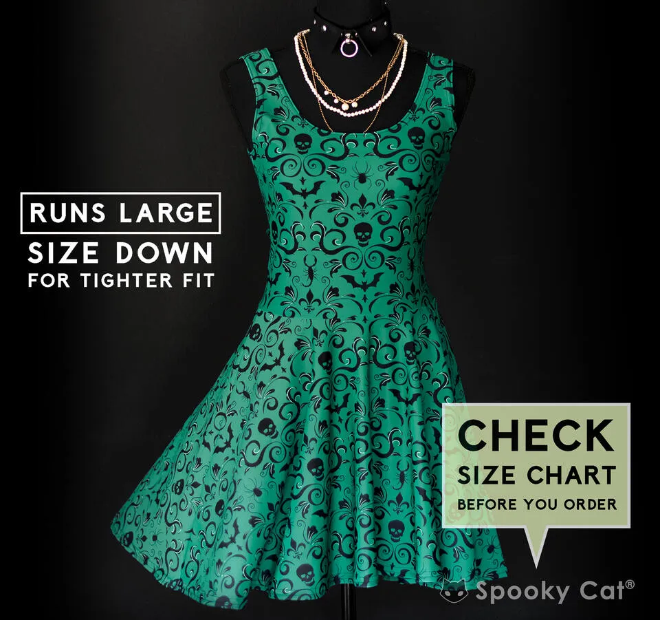 Green Skull Damask Skater Dress