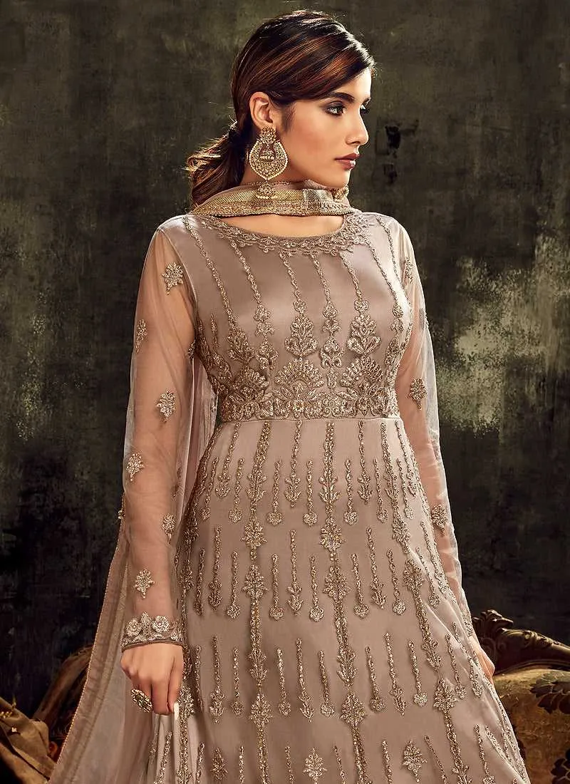 Grey Embroidered Kalidar Anarkali Style Suit
