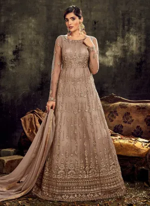 Grey Embroidered Kalidar Anarkali Style Suit