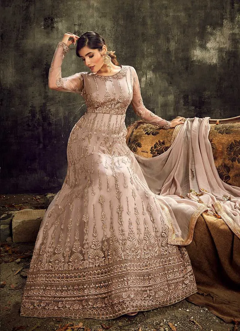 Grey Embroidered Kalidar Anarkali Style Suit
