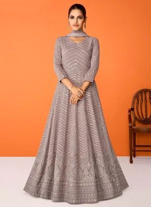 Grey Heavy Embroidered Floor touch Kalidar Anarkali