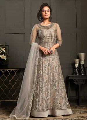 Grey Heavy Embroidered Gown Style Anarkali Suit