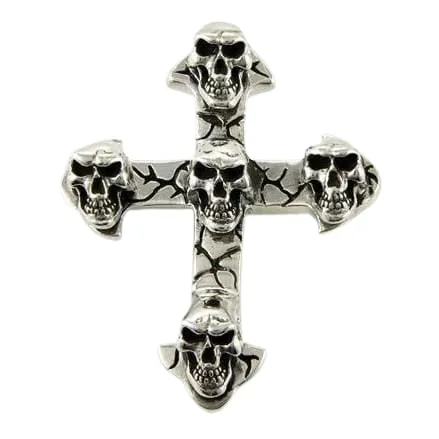 Grim Reaper Devil Skull 925 Sterling Silver Biker Cross Pendant
