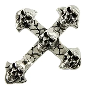 Grim Reaper Devil Skull 925 Sterling Silver Biker Cross Pendant