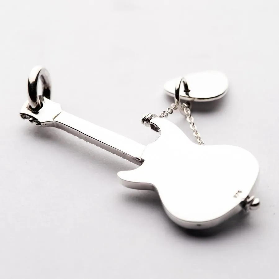 Guitar and Pick Sterling Silver Rocker Pendant