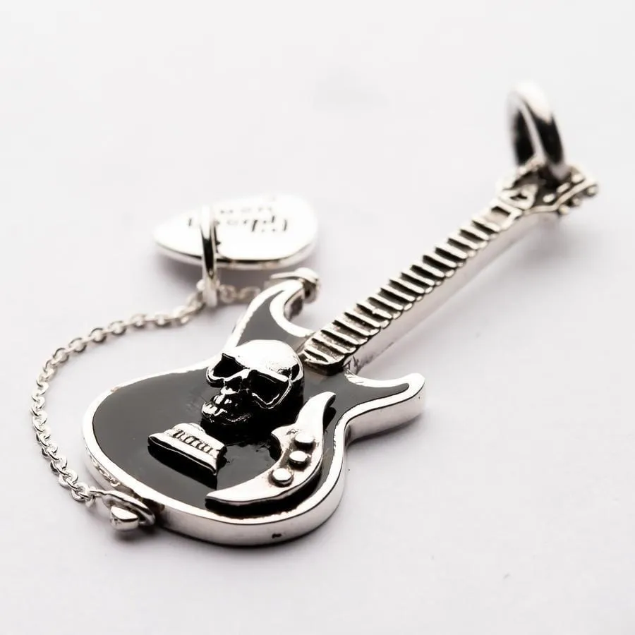 Guitar and Pick Sterling Silver Rocker Pendant