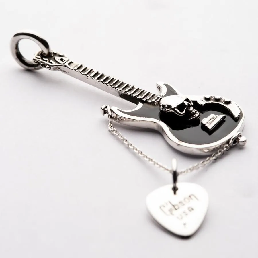 Guitar and Pick Sterling Silver Rocker Pendant