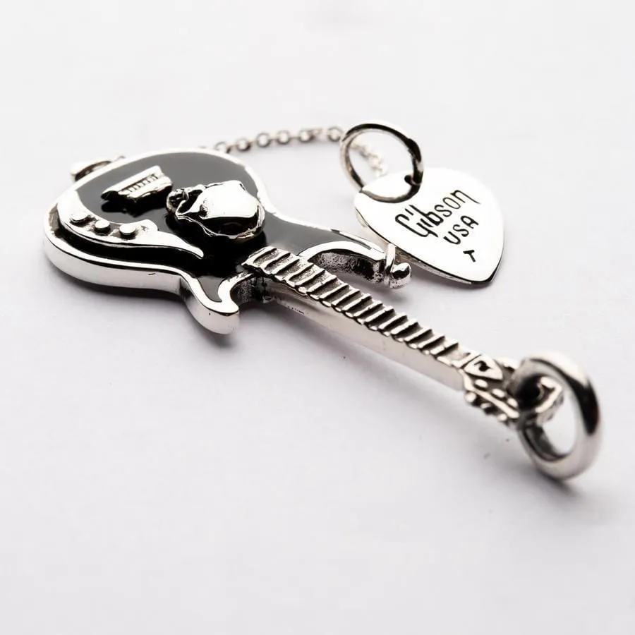 Guitar and Pick Sterling Silver Rocker Pendant
