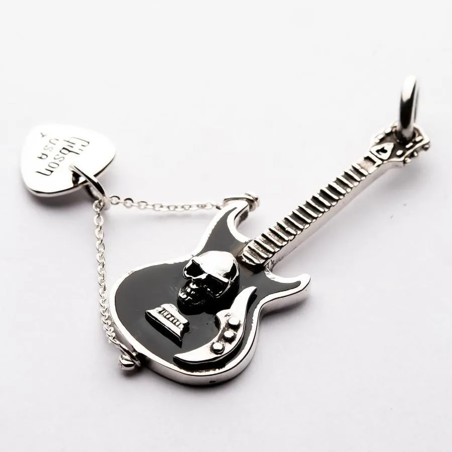 Guitar and Pick Sterling Silver Rocker Pendant