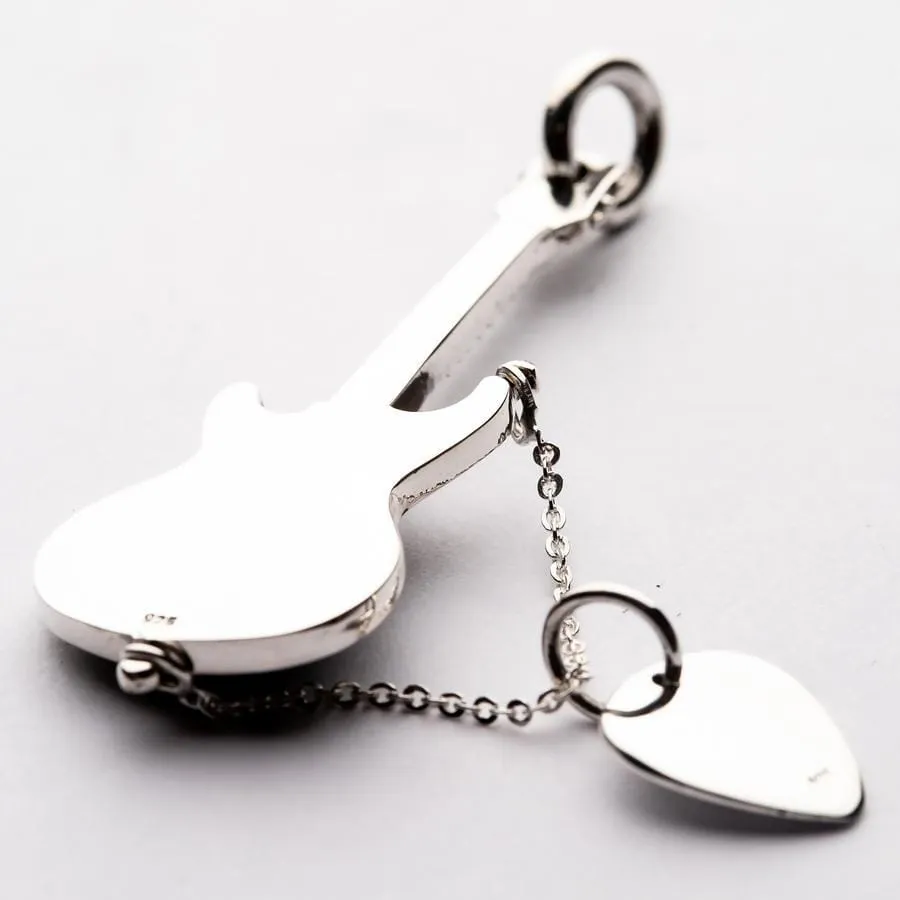 Guitar and Pick Sterling Silver Rocker Pendant