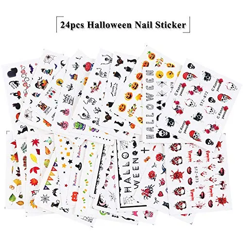 Halloween Nail Art Stickers, 24 Sheets Water Transfer Nail Decals