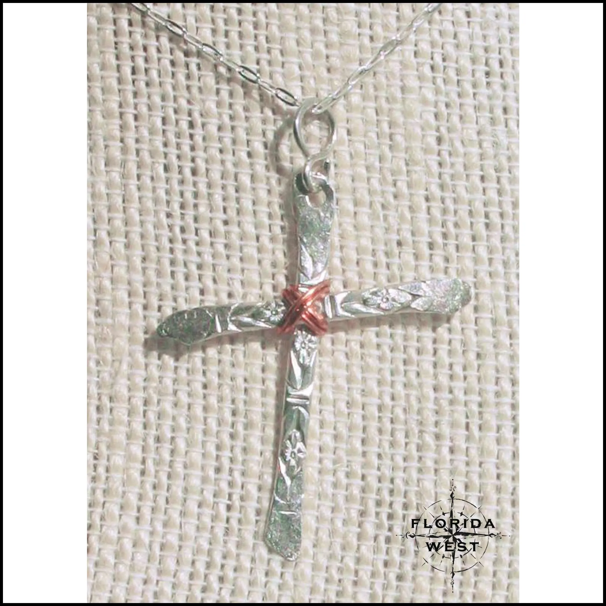 Hammered Pattern Sterling Cross Necklace
