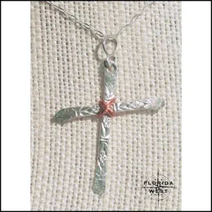 Hammered Pattern Sterling Cross Necklace