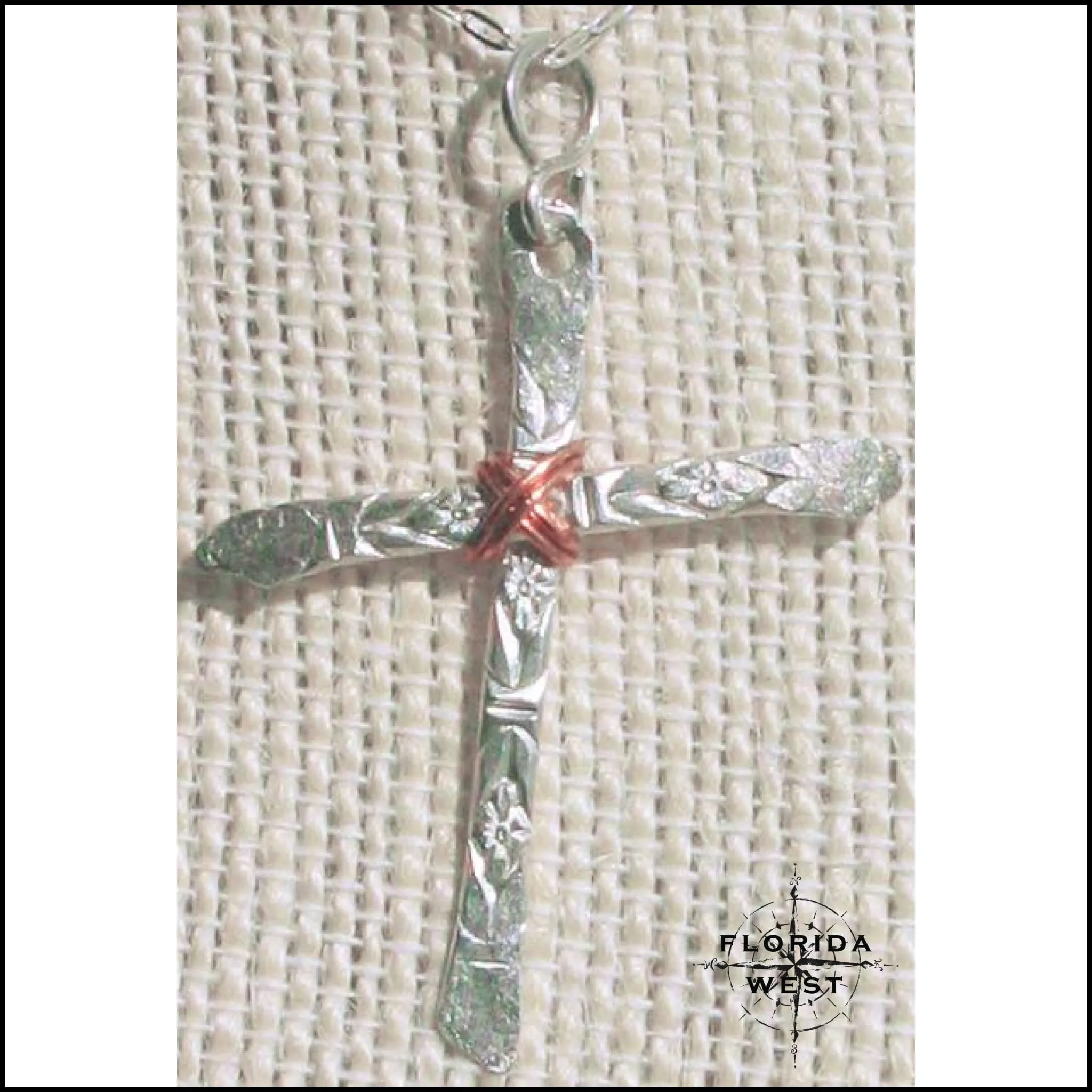 Hammered Pattern Sterling Cross Necklace