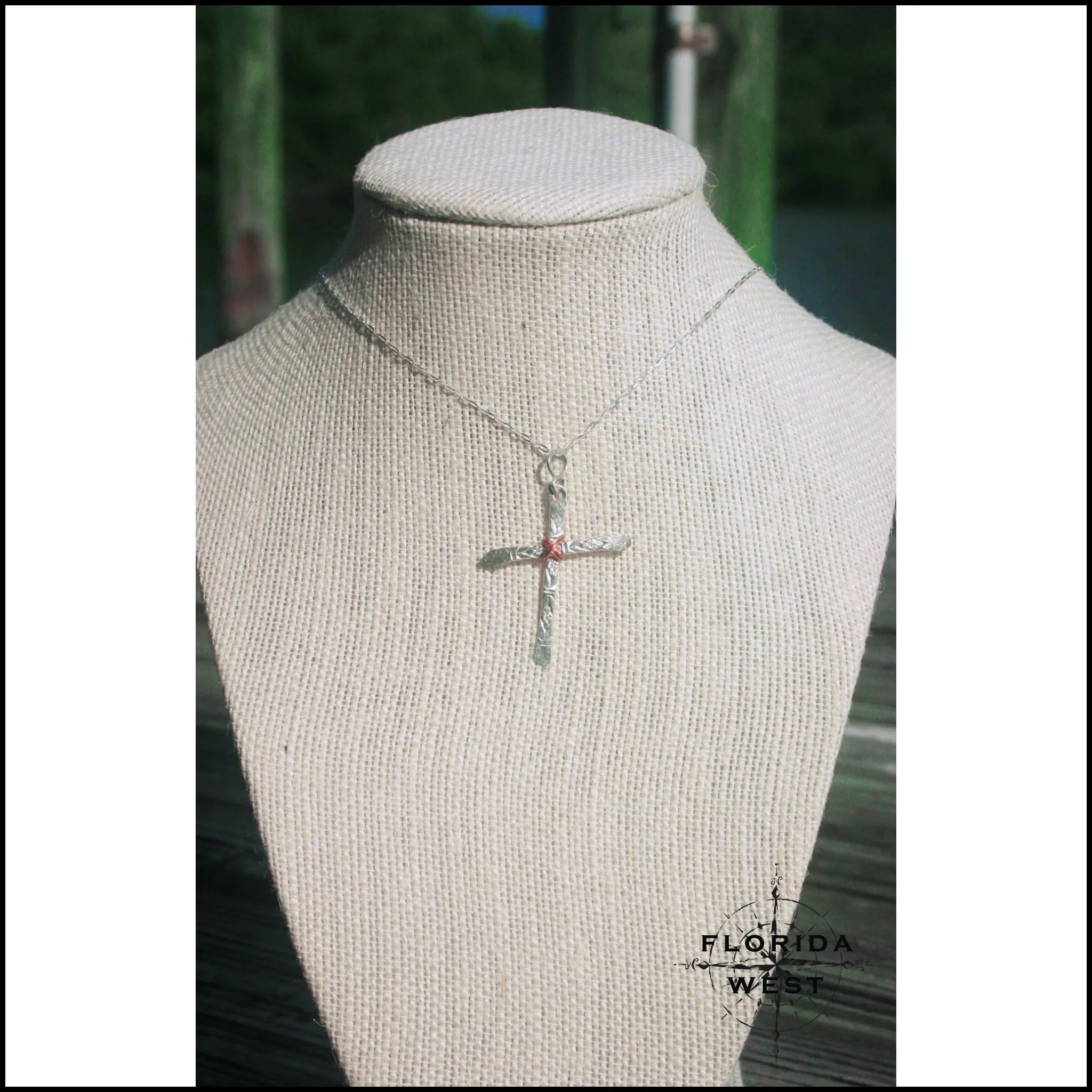 Hammered Pattern Sterling Cross Necklace