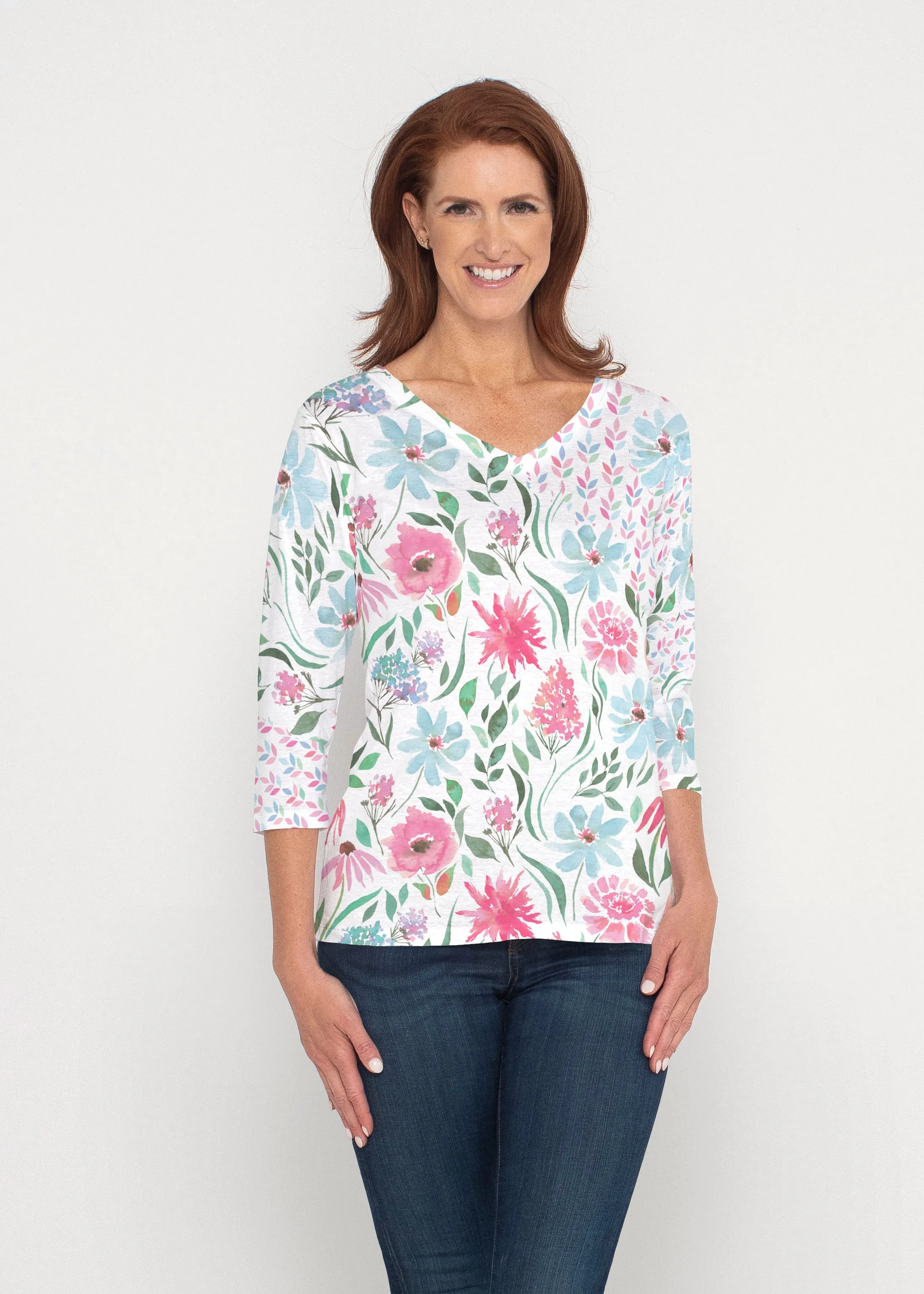 Hello Dolly (8038) ~ Signature 3/4 Sleeve V-Neck Top