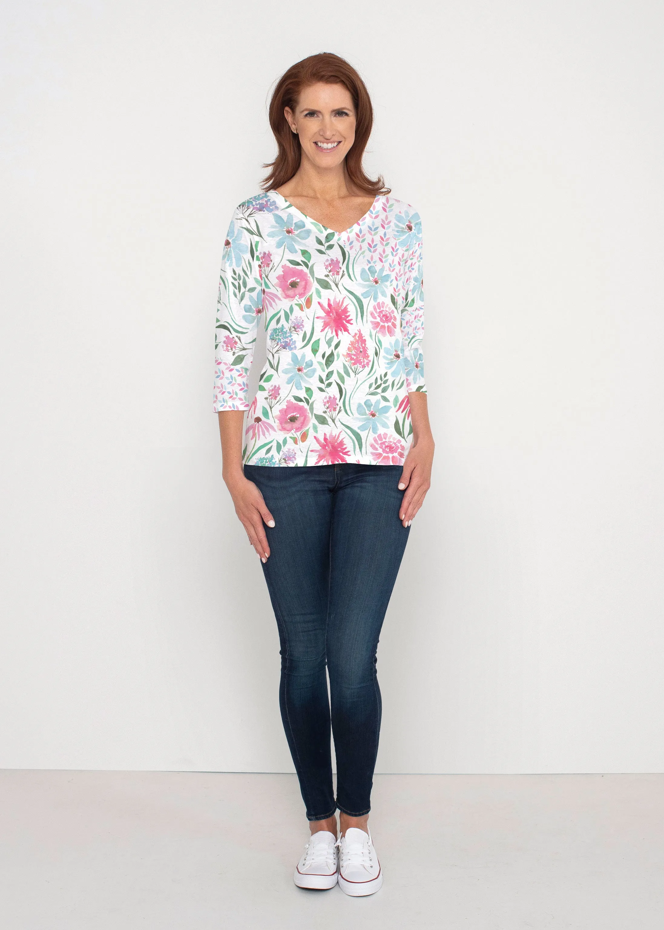 Hello Dolly (8038) ~ Signature 3/4 Sleeve V-Neck Top