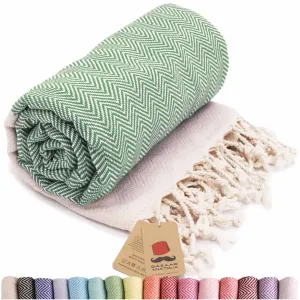 Herringbone Turkish Towel & Peshtemal Beach Towel - Green