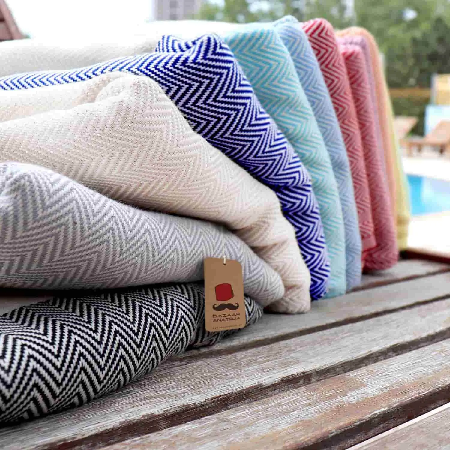 Herringbone Turkish Towel & Peshtemal Beach Towel - Green