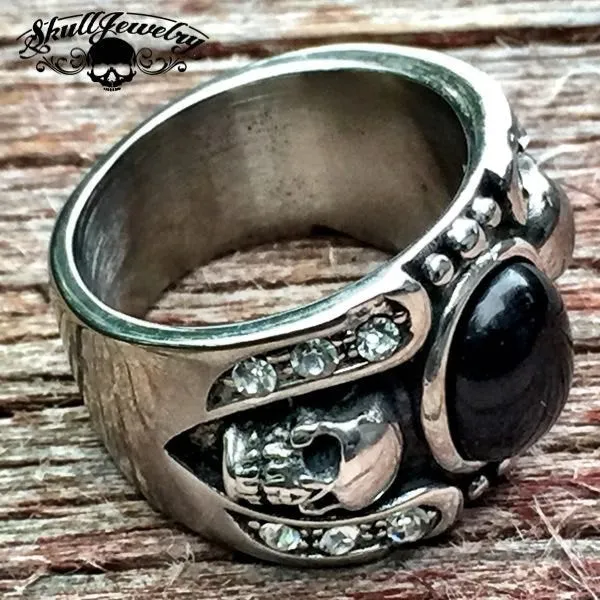 Hollywood Nights - Stainless Steel Skull Ring (#400BLACK)