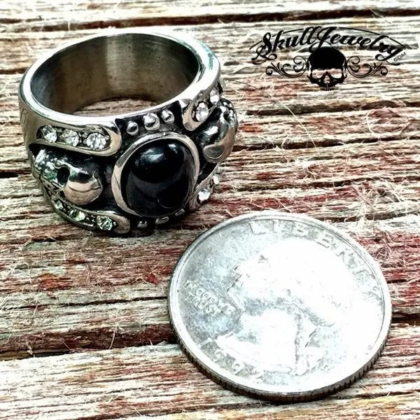 Hollywood Nights - Stainless Steel Skull Ring (#400BLACK)