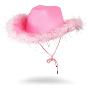 Hot Pink Cowboy Hat With Feathers For Women Fluffy Halloween Costume